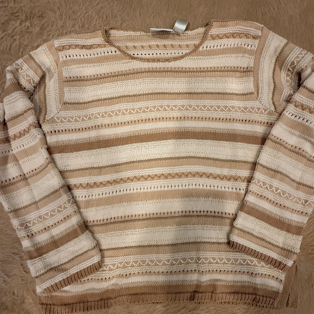 Liz Claiborne Beige and Cream Striped 100% cotton Sweater
